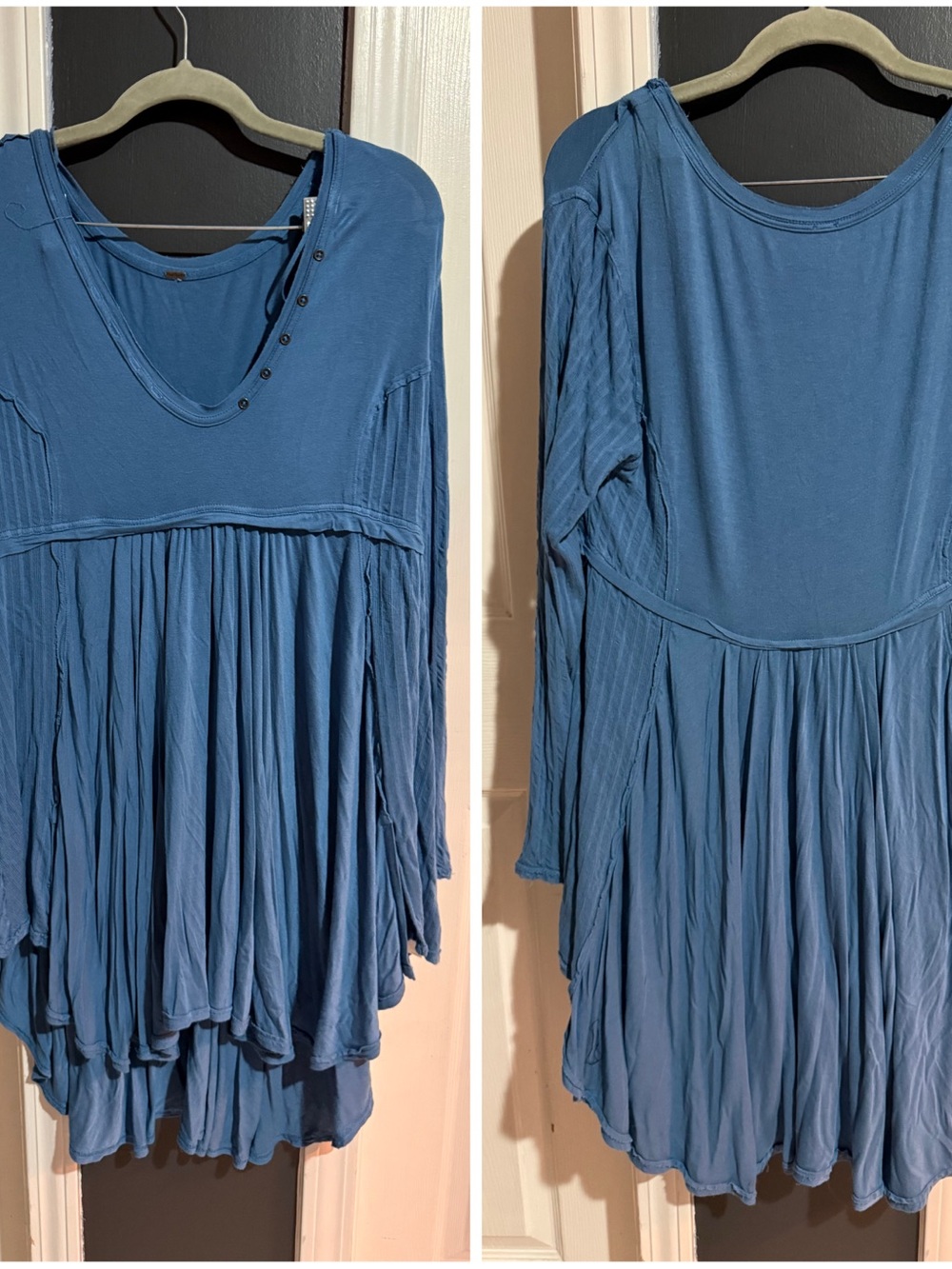 Free People Blue Long-Sleeve Scoop-Neck Flowy Tunic